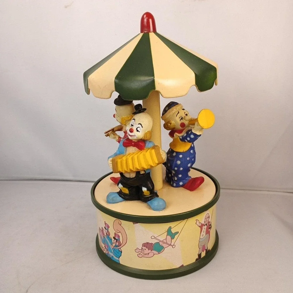 Vintage Aldon Circus Clowns Revolving Music Box, 1983 Plays 